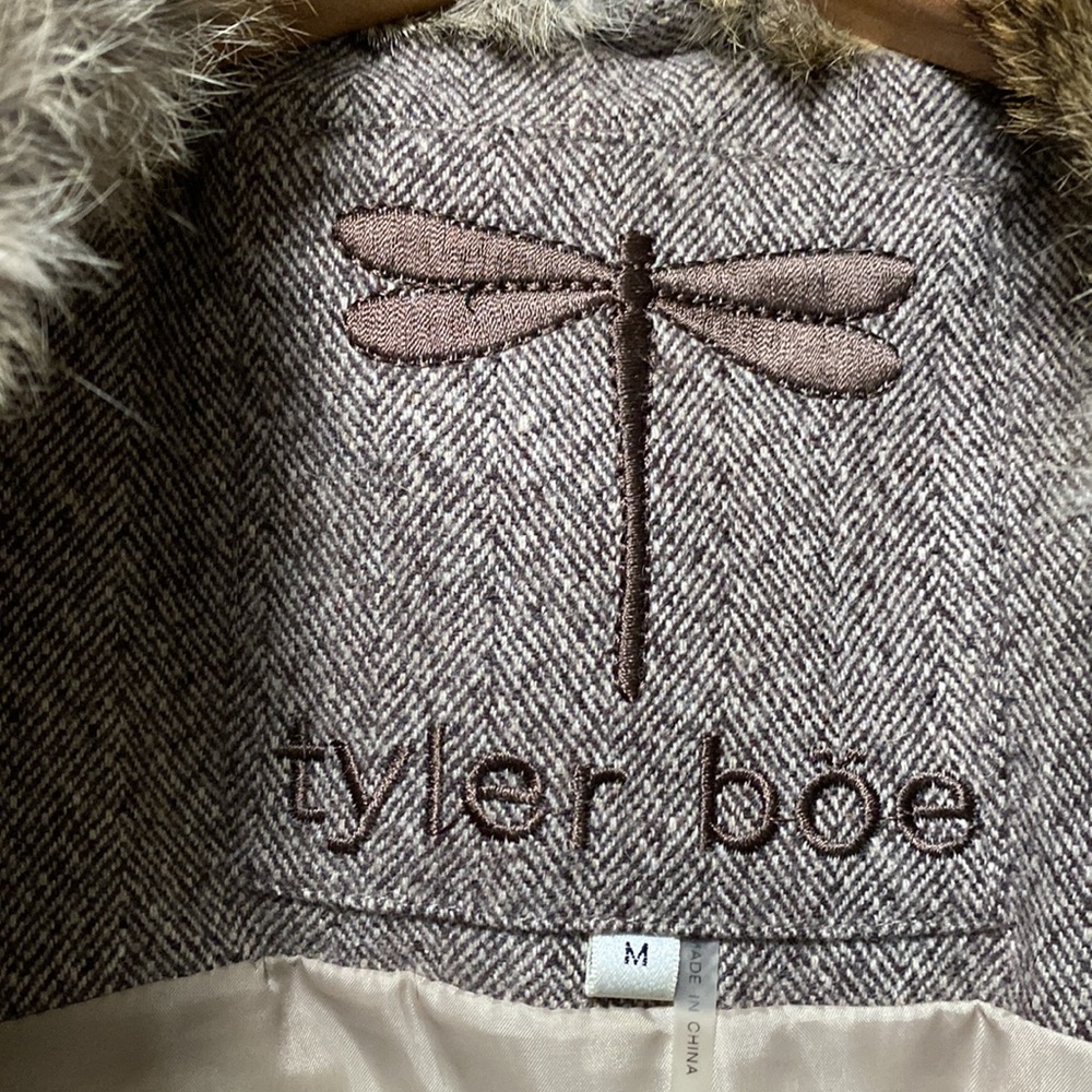 tyler böe quilted wool herringbone vest sz M in brown w/detachable fur collar - Picture 6 of 12